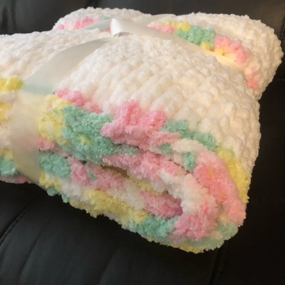 New HANDMADE croqueted Baby Blanket or Throw